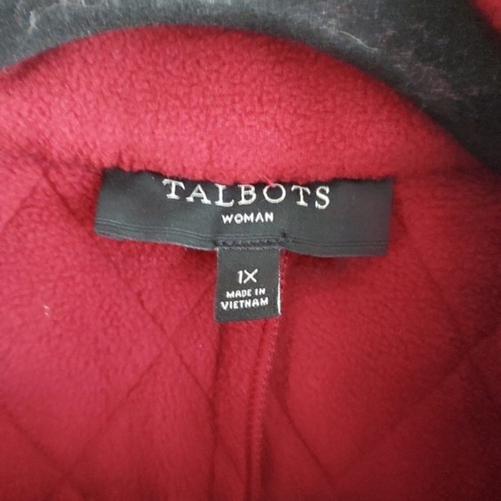 Talbots Quilted Puffer Vest Women 1X Red Fleece Lined Zip Snap Front Plus Size - Picture 3 of 7